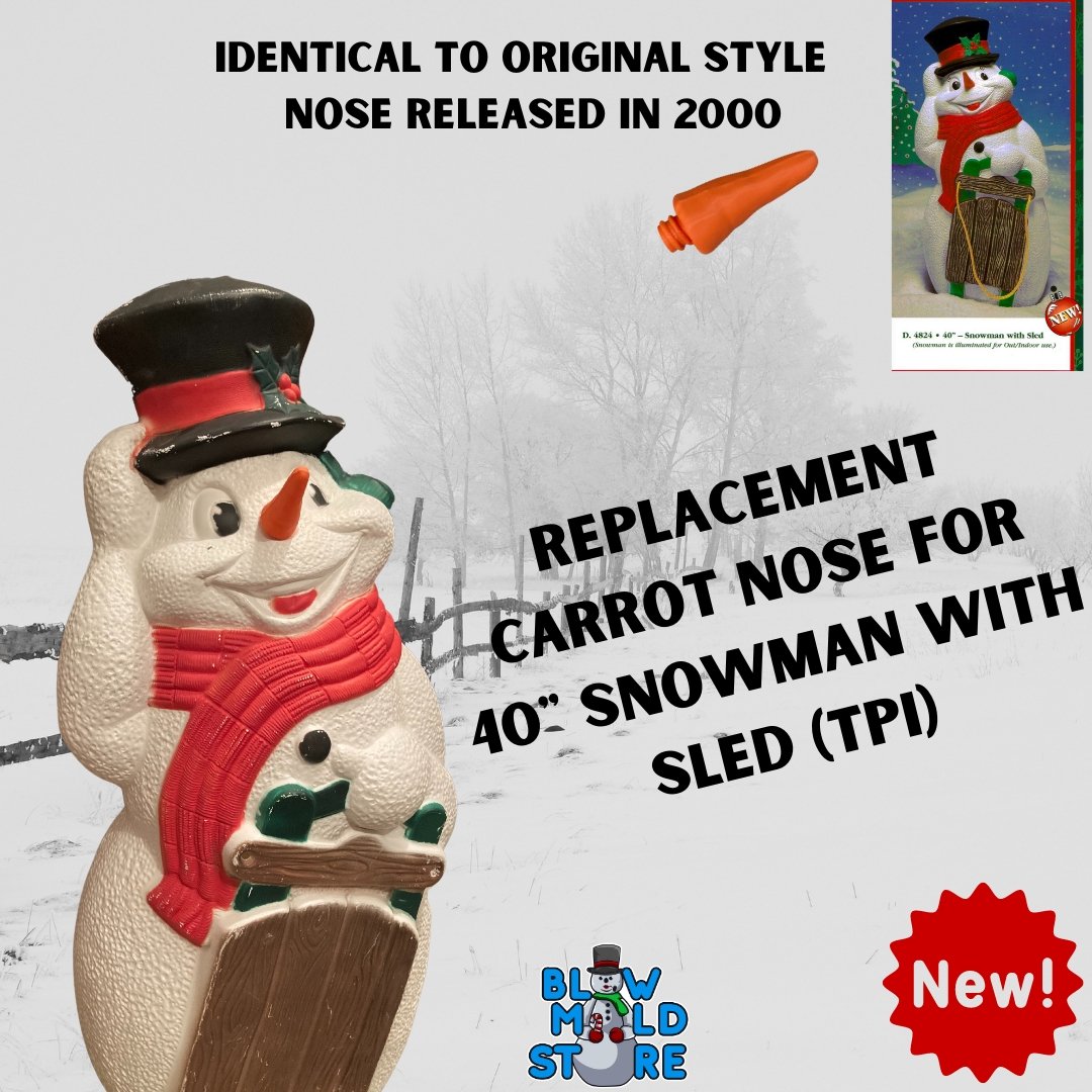 Blow Mold Carrot Nose Replacement for 40" Snowman with Sled from TPI - Blow Mold Store