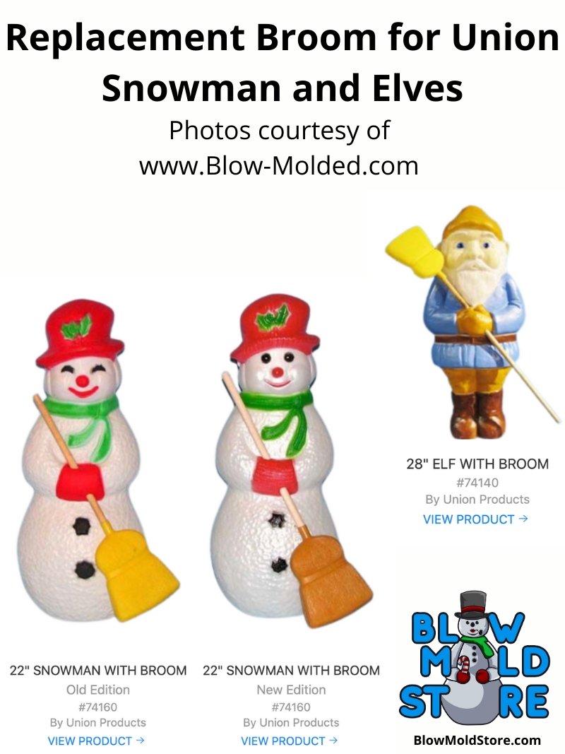 Blow Mold Broom for Union 22" Snowman, 28" Elf, and Lady with Broom - Blow Mold Store
